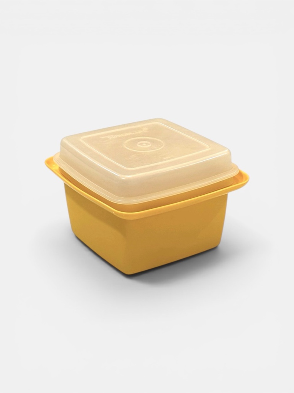Vintage 70’s Yellow Tupperware Square Butter Dish with clear Lid